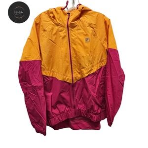 Fila Sport Large Unisex Hooded Jacket Windbreaker Full Zip Orange‎ Red Color
